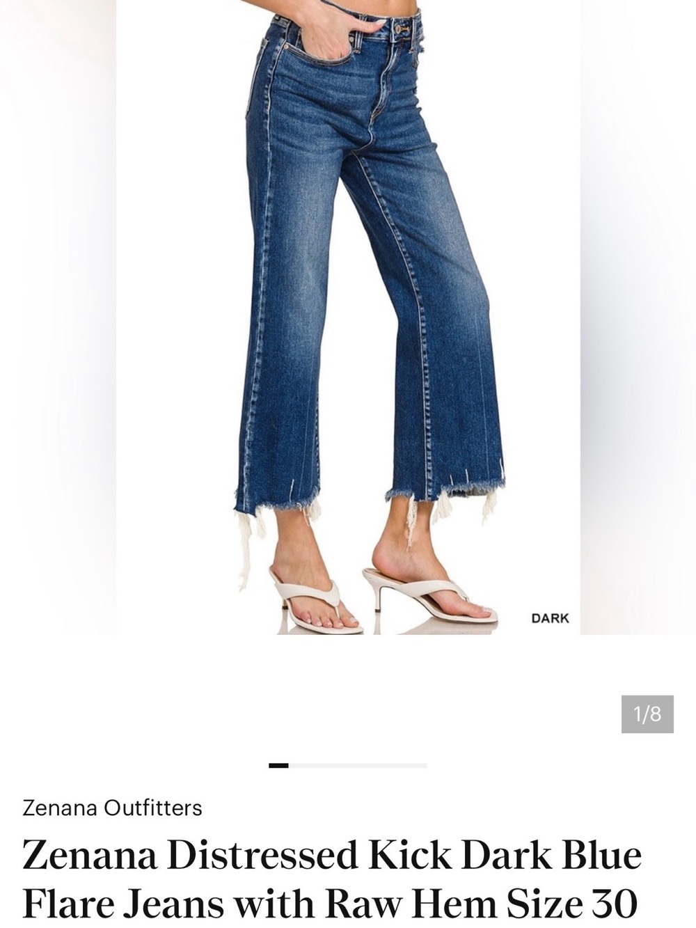 Zenana Distressed Dark Blue Flare Jeans with Raw Hem size 30